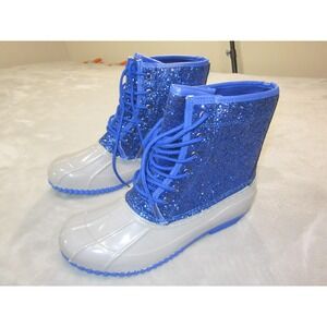 Sugar Skipper Boots Womens Size 10‎ Blue Glitter Duck Rain Lace Up FSF603 Ankle